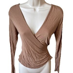 Ambiance Tan V-Neck Wrap Blouse